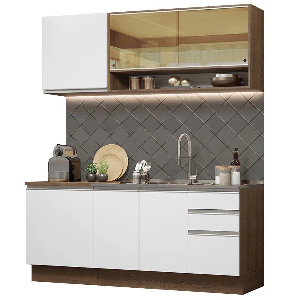 Armário de Cozinha Compacta 180cm Rustic Branco Glamy Madesa 06 - Image 2