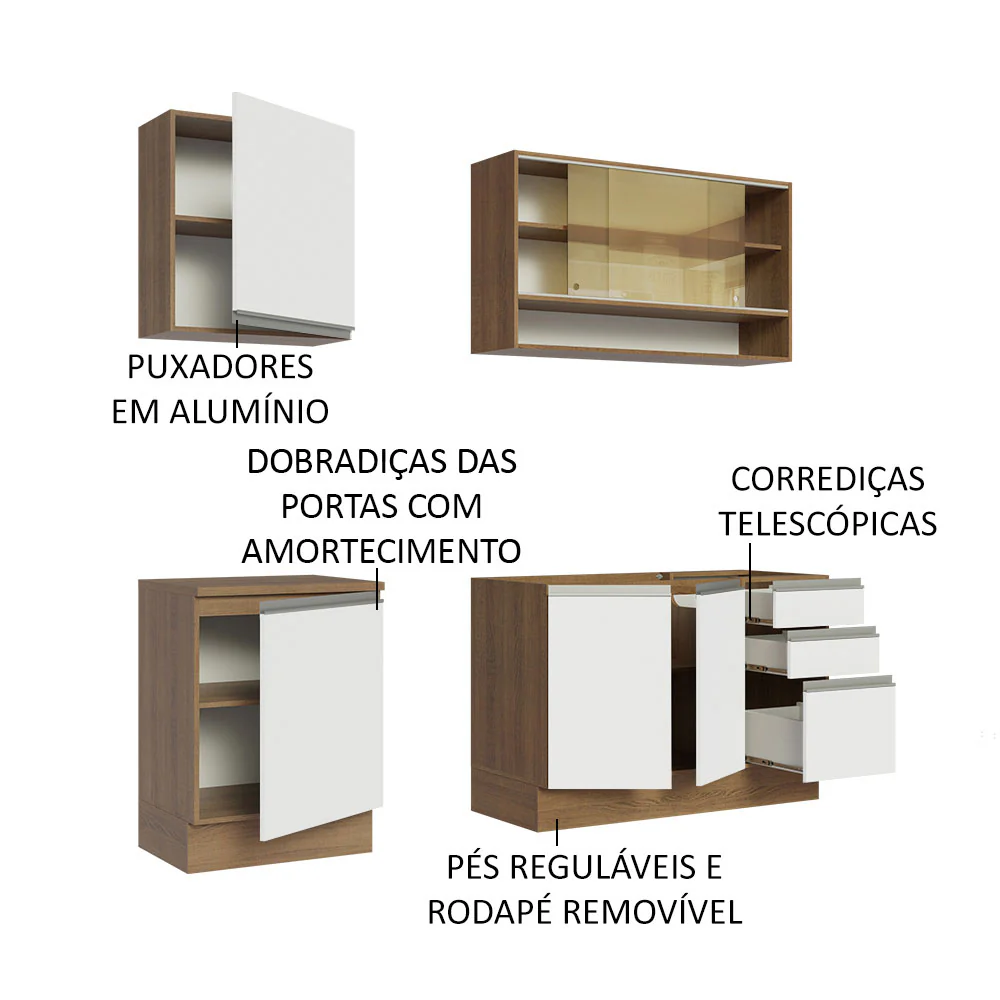Armário de Cozinha Compacta 180cm Rustic Branco Glamy Madesa 06 - Image 4