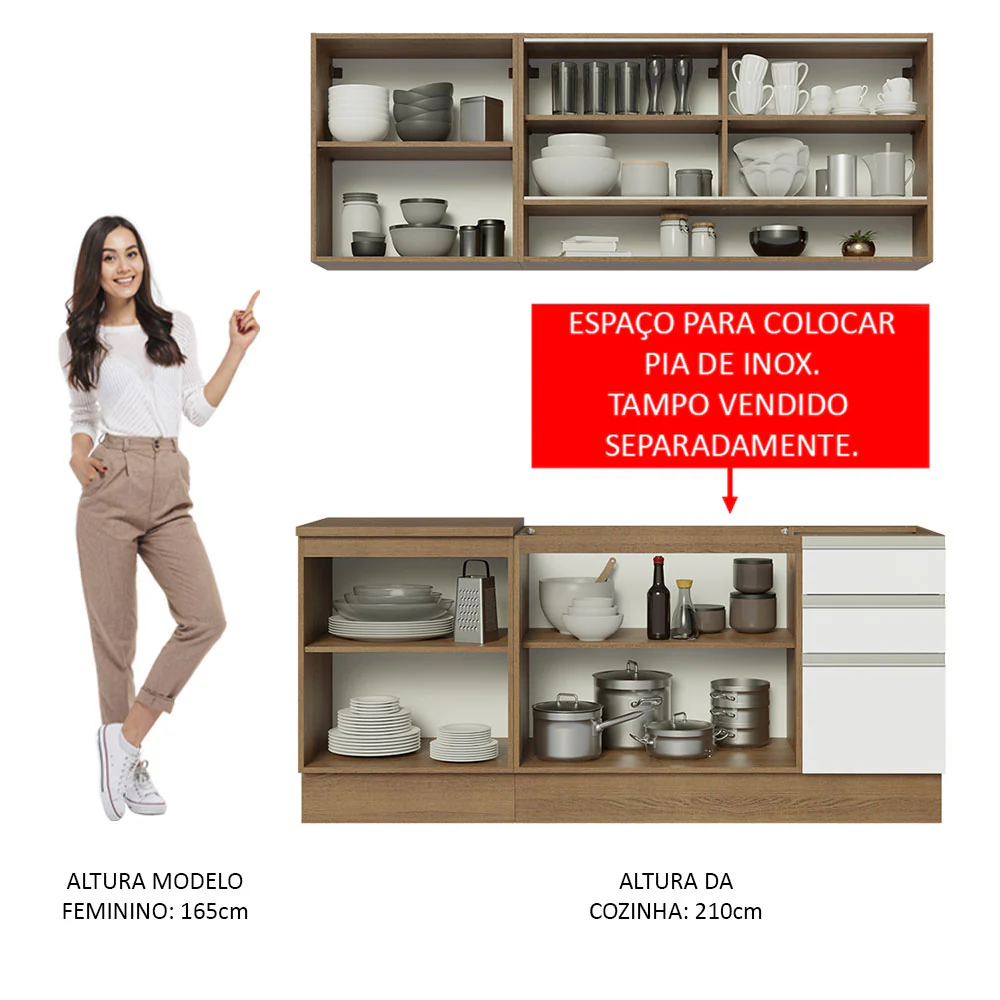 Armário de Cozinha Compacta 180cm Rustic Branco Glamy Madesa 06 - Image 5