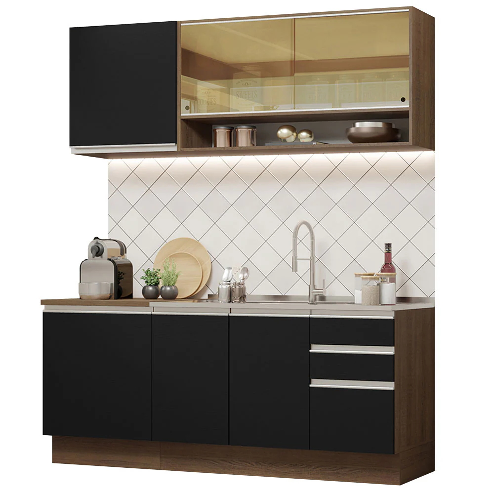 Armário de Cozinha Compacta 180cm Rustic Preto Glamy Madesa 06 - Image 2