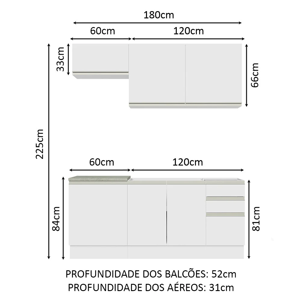 Armário de Cozinha Compacta 180cm Branco Glamy Madesa 07 - Image 3