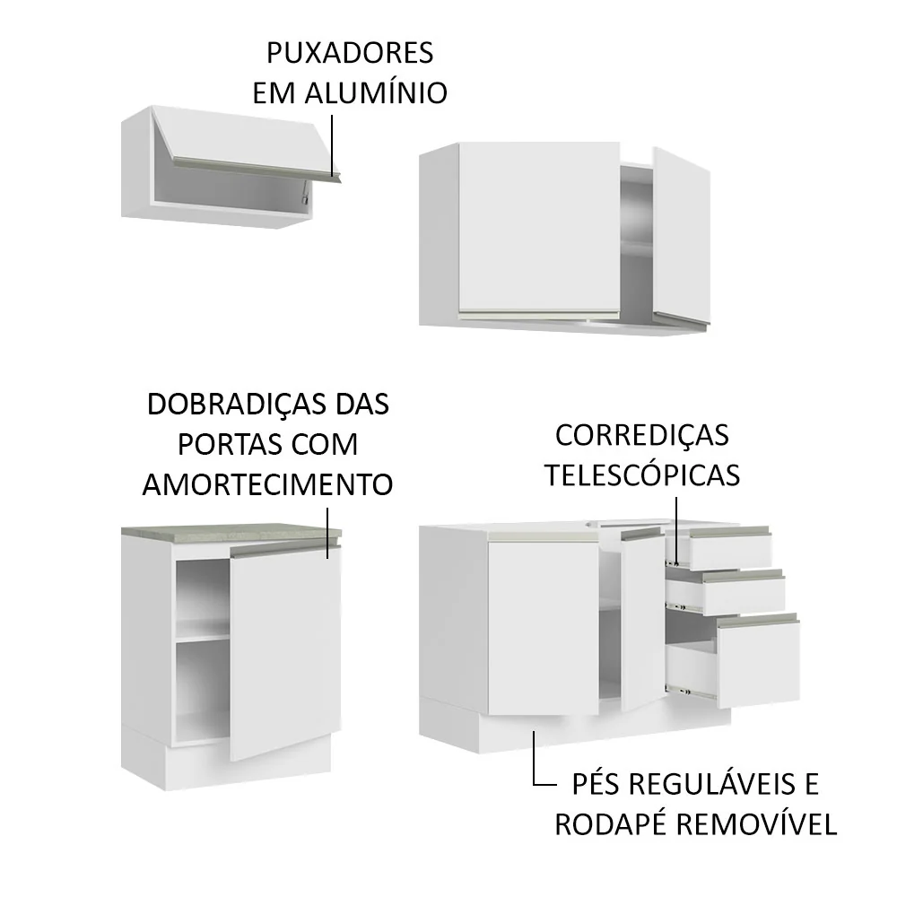 Armário de Cozinha Compacta 180cm Branco Glamy Madesa 07 - Image 4