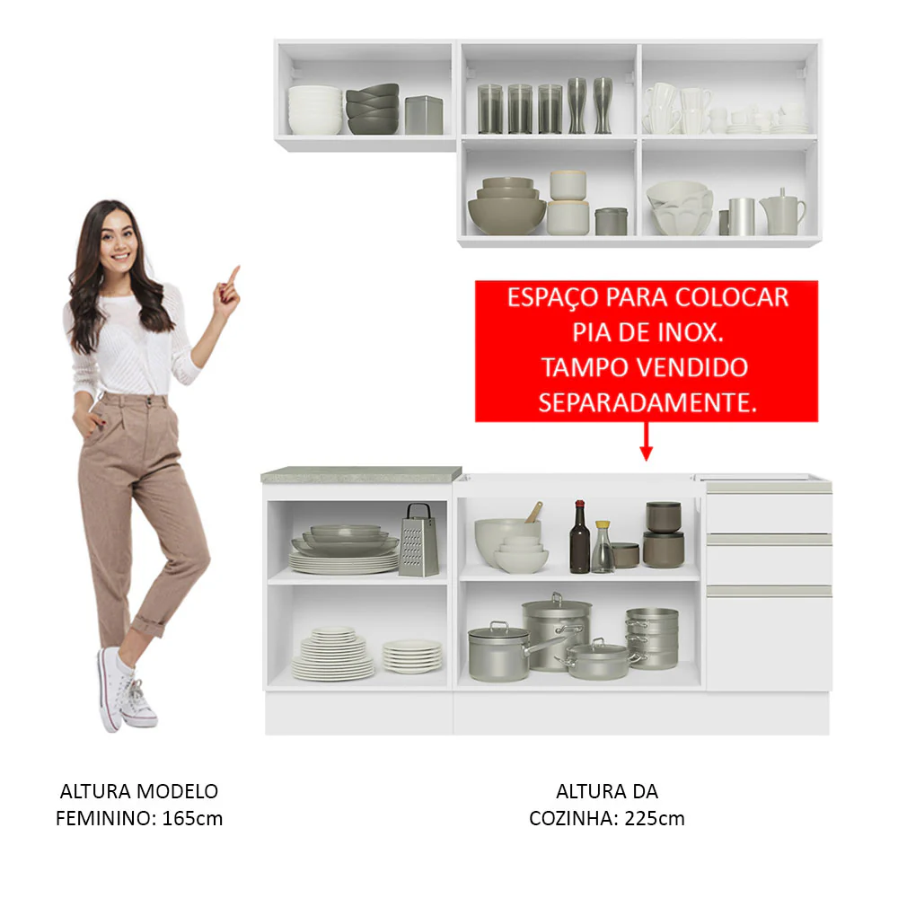 Armário de Cozinha Compacta 180cm Branco Glamy Madesa 07 - Image 5