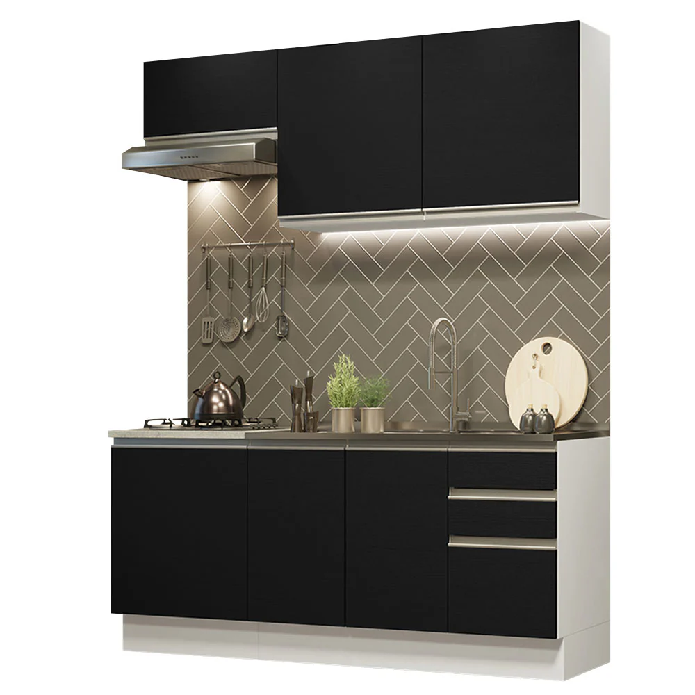 Armário de Cozinha Compacta 180cm Branco Preto Glamy Madesa 07 - Image 2