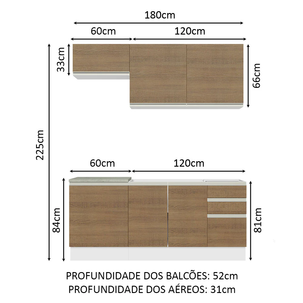 Armário de Cozinha Compacta 180cm Branco Rustic Glamy Madesa 07 - Image 3
