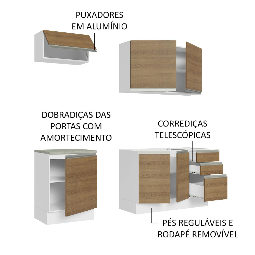 Armário de Cozinha Compacta 180cm Branco Rustic Glamy Madesa 07 - Image 4