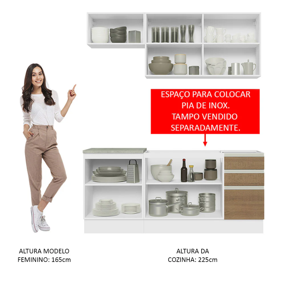 Armário de Cozinha Compacta 180cm Branco Rustic Glamy Madesa 07 - Image 5