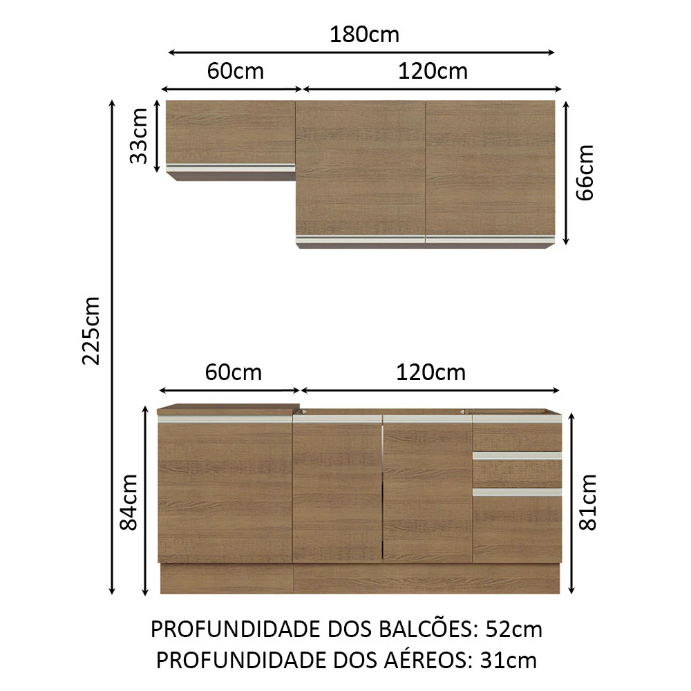 Armário de Cozinha Compacta 180cm Rustic Glamy Madesa 07 - Image 3