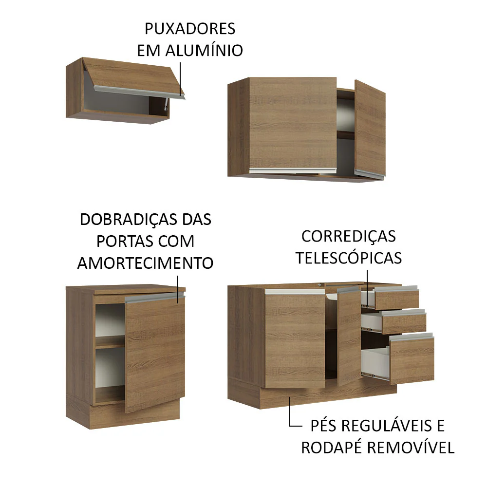 Armário de Cozinha Compacta 180cm Rustic Glamy Madesa 07 - Image 4