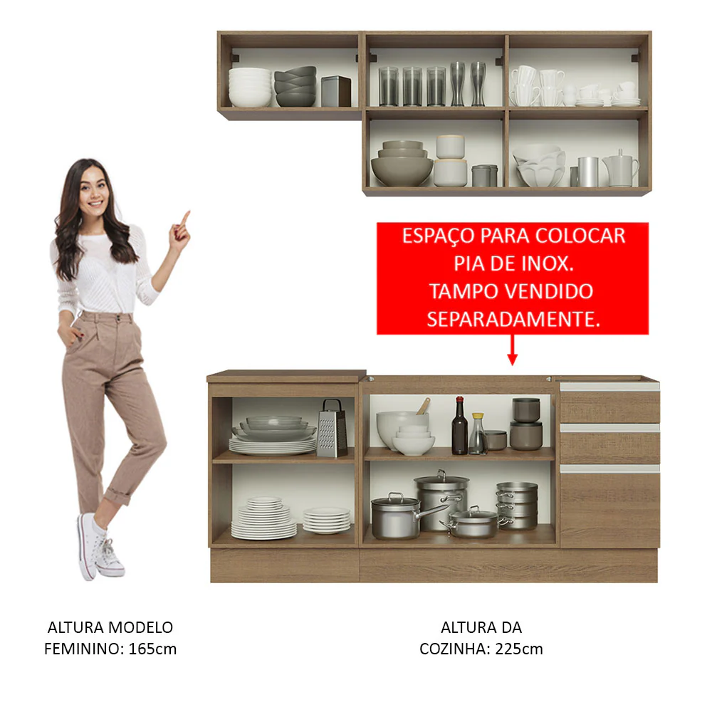 Armário de Cozinha Compacta 180cm Rustic Glamy Madesa 07 - Image 5