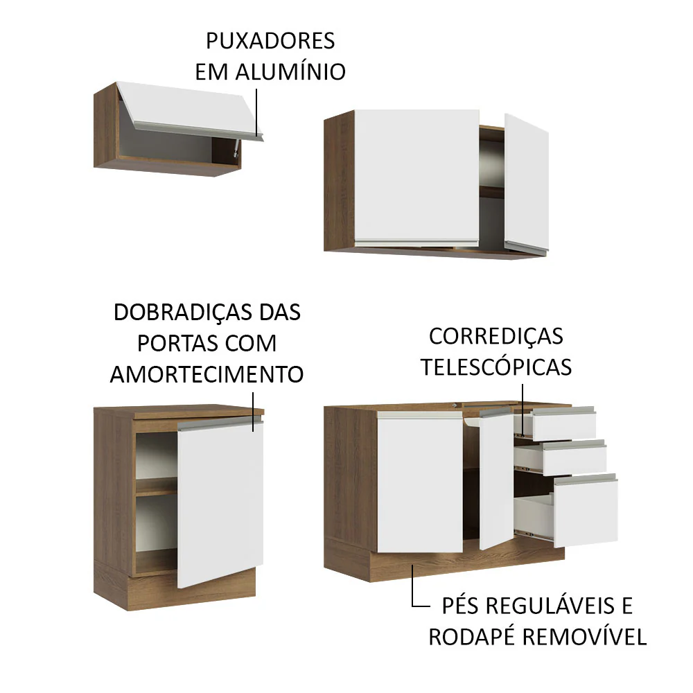 Armário de Cozinha Compacta 180cm Rustic Branco Glamy Madesa 07 - Image 4