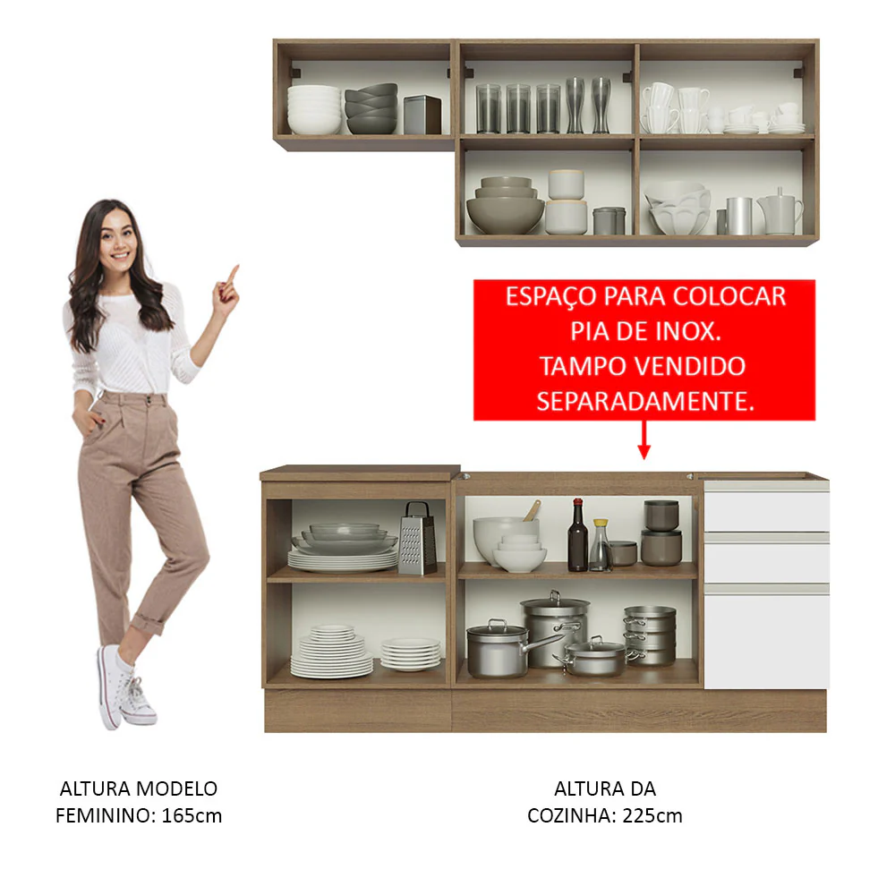 Armário de Cozinha Compacta 180cm Rustic Branco Glamy Madesa 07 - Image 5