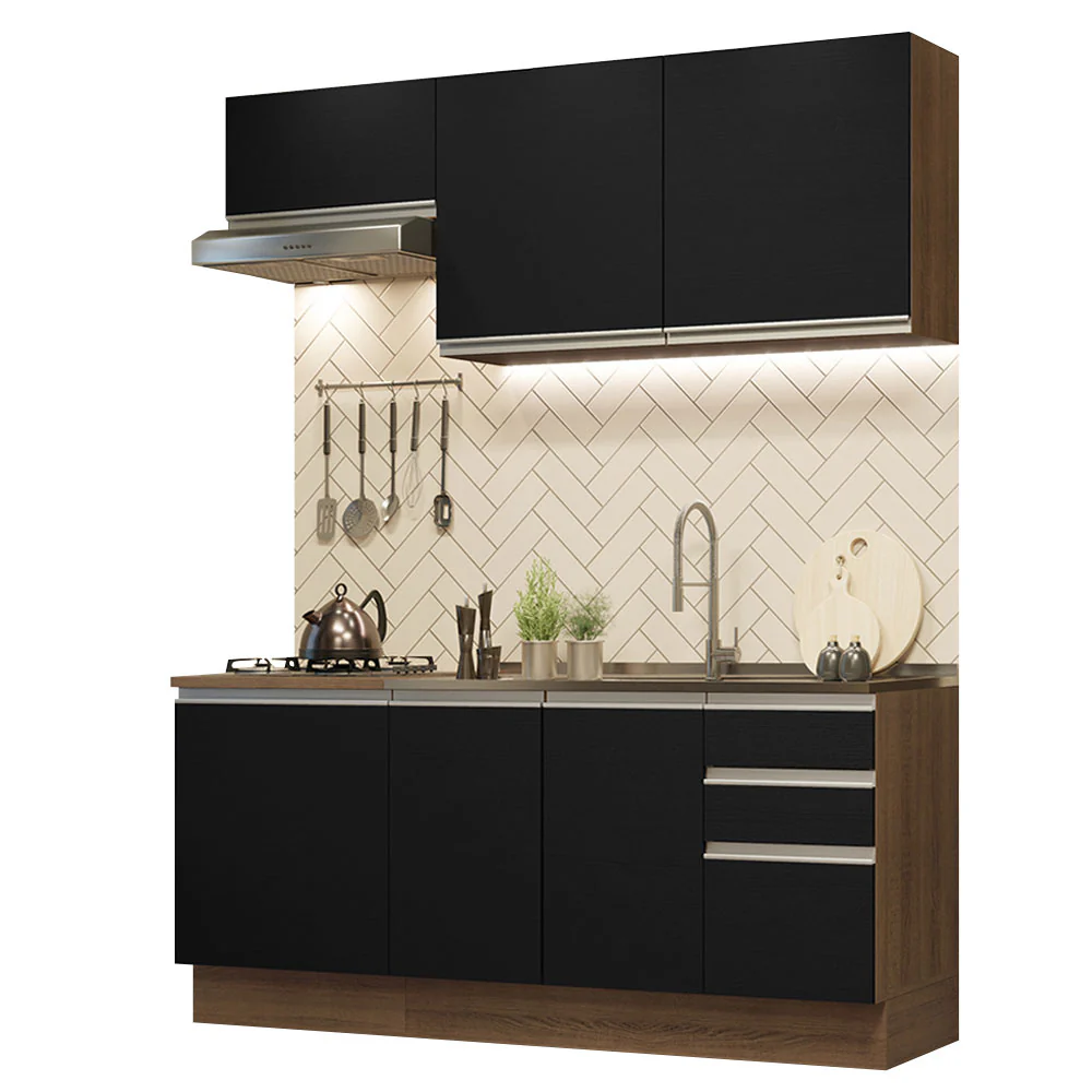 Armário de Cozinha Compacta 180cm Rustic Preto Glamy Madesa 07 - Image 2