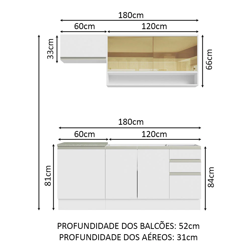 Armário de Cozinha Compacta 180cm Branco Glamy Madesa 08 - Image 3