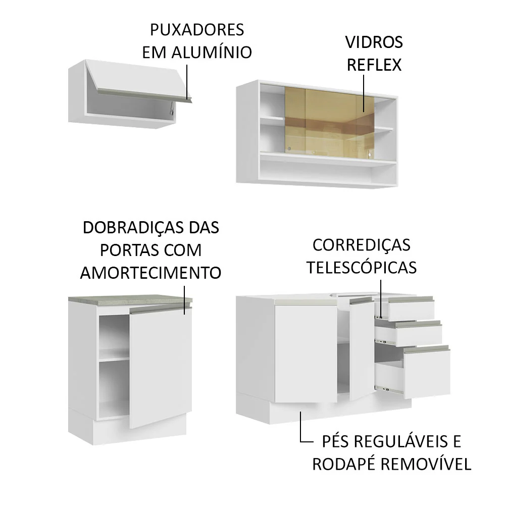 Armário de Cozinha Compacta 180cm Branco Glamy Madesa 08 - Image 4