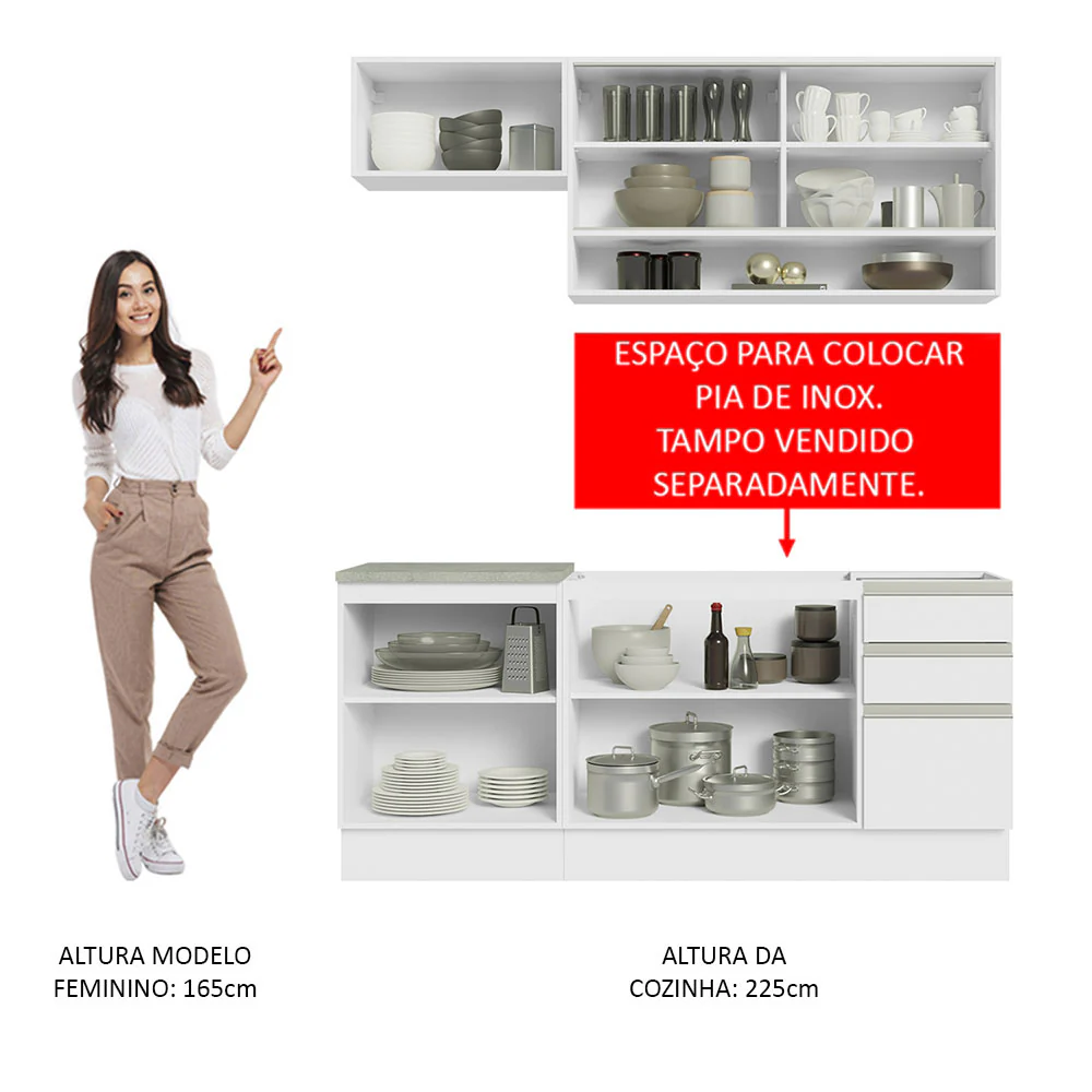 Armário de Cozinha Compacta 180cm Branco Glamy Madesa 08 - Image 5