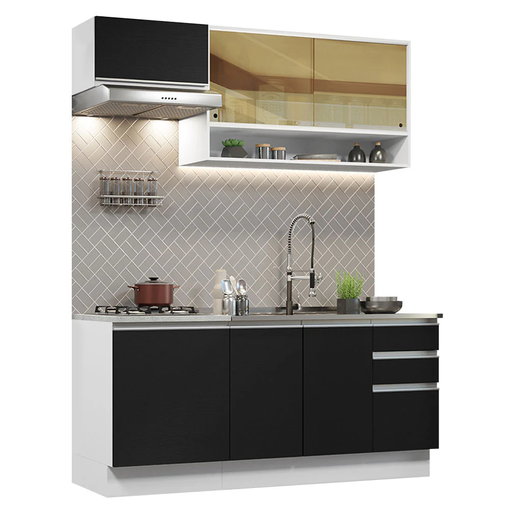 Armário de Cozinha Compacta 180cm Branco Preto Glamy Madesa 08 - Image 2
