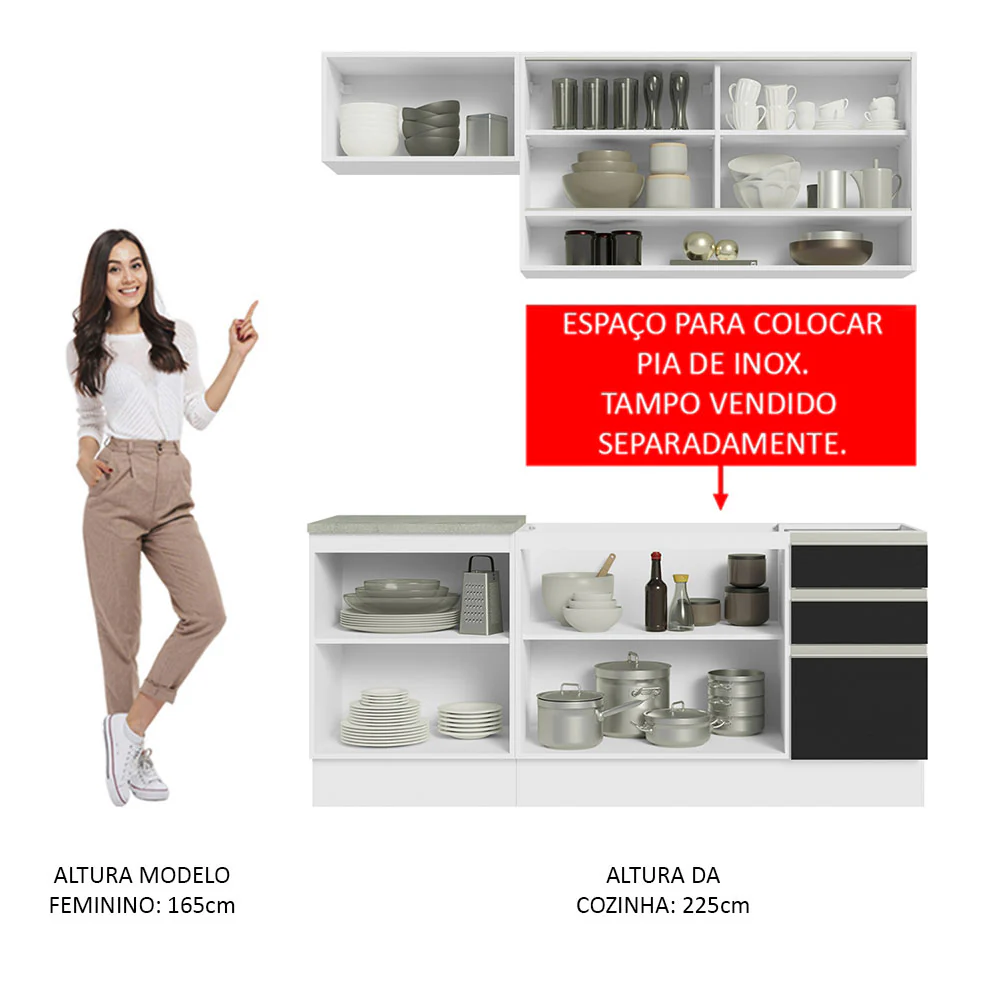 Armário de Cozinha Compacta 180cm Branco Preto Glamy Madesa 08 - Image 5