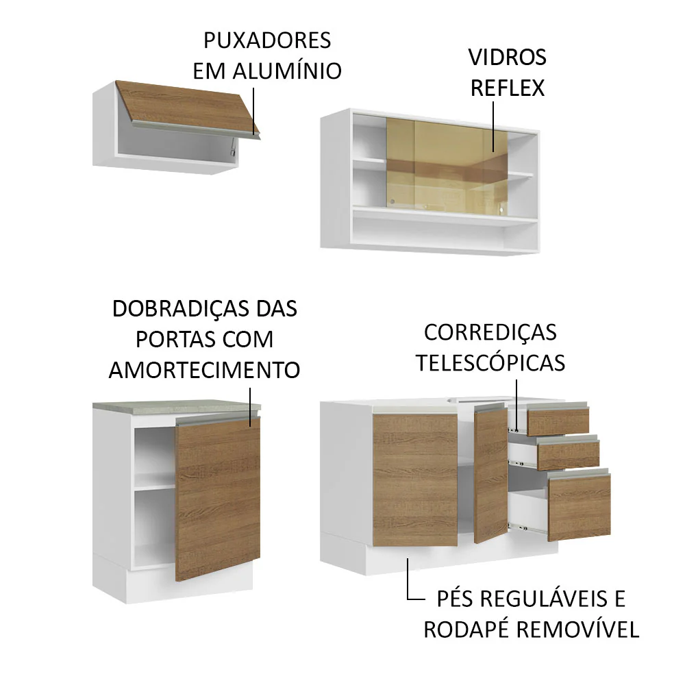 Armário de Cozinha Compacta 180cm Branco Rustic Glamy Madesa 08 - Image 4