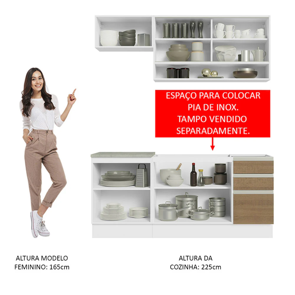 Armário de Cozinha Compacta 180cm Branco Rustic Glamy Madesa 08 - Image 5