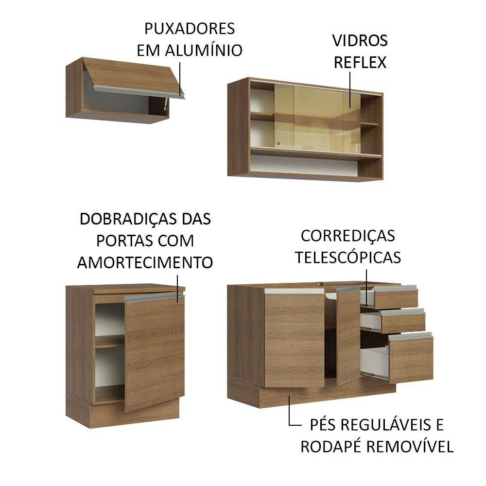 Armário de Cozinha Compacta 180cm Rustic Glamy Madesa 08 - Image 4
