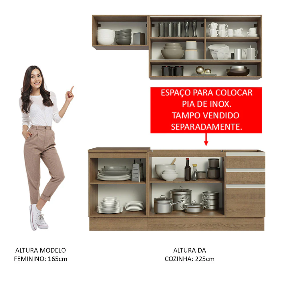 Armário de Cozinha Compacta 180cm Rustic Glamy Madesa 08 - Image 5