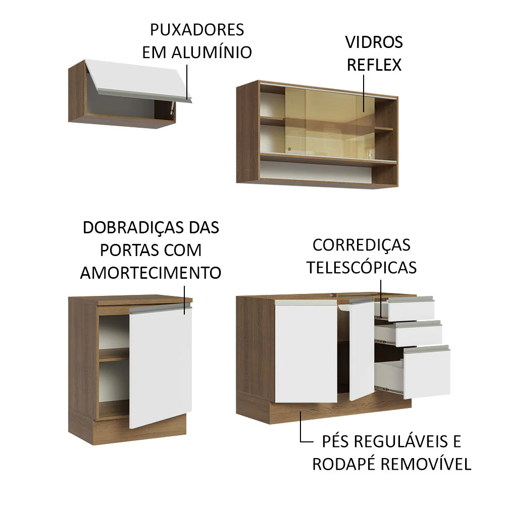 Armário de Cozinha Compacta 180cm Rustic Branco Glamy Madesa 08 - Image 4