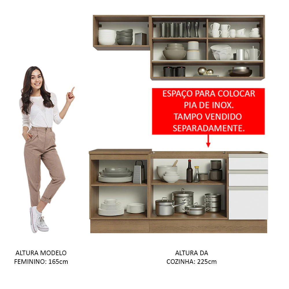 Armário de Cozinha Compacta 180cm Rustic Branco Glamy Madesa 08 - Image 5