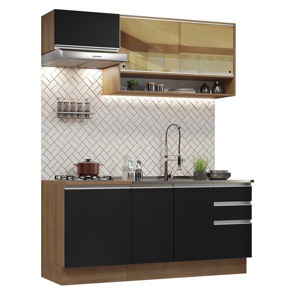 Armário de Cozinha Compacta 180cm Rustic Preto Glamy Madesa 08 - Image 2