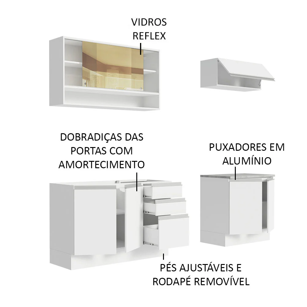 Armário de Cozinha Compacta 200cm Branco Glamy Madesa 03 - Image 4