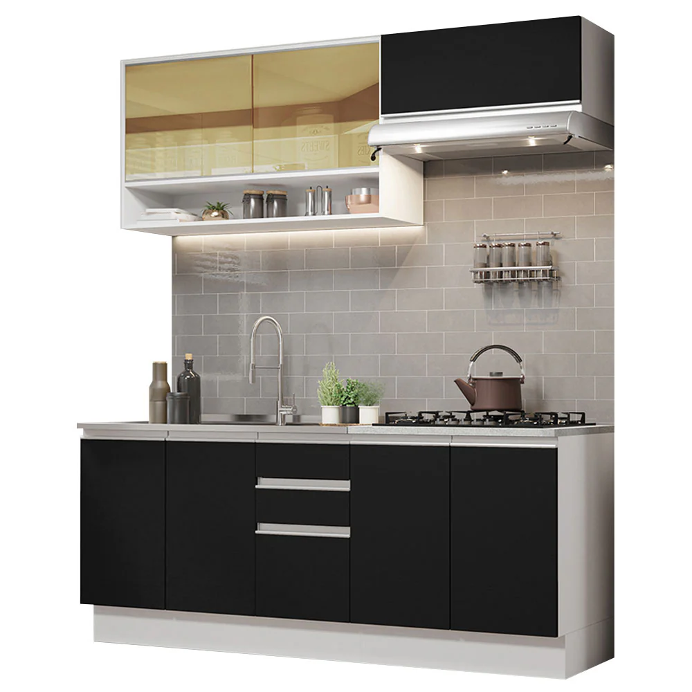 Armário de Cozinha Compacta 200cm Branco Preto Glamy Madesa 03 - Image 2