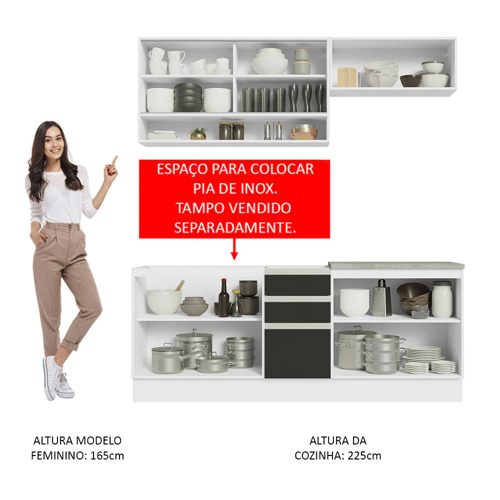 Armário de Cozinha Compacta 200cm Branco Preto Glamy Madesa 03 - Image 5