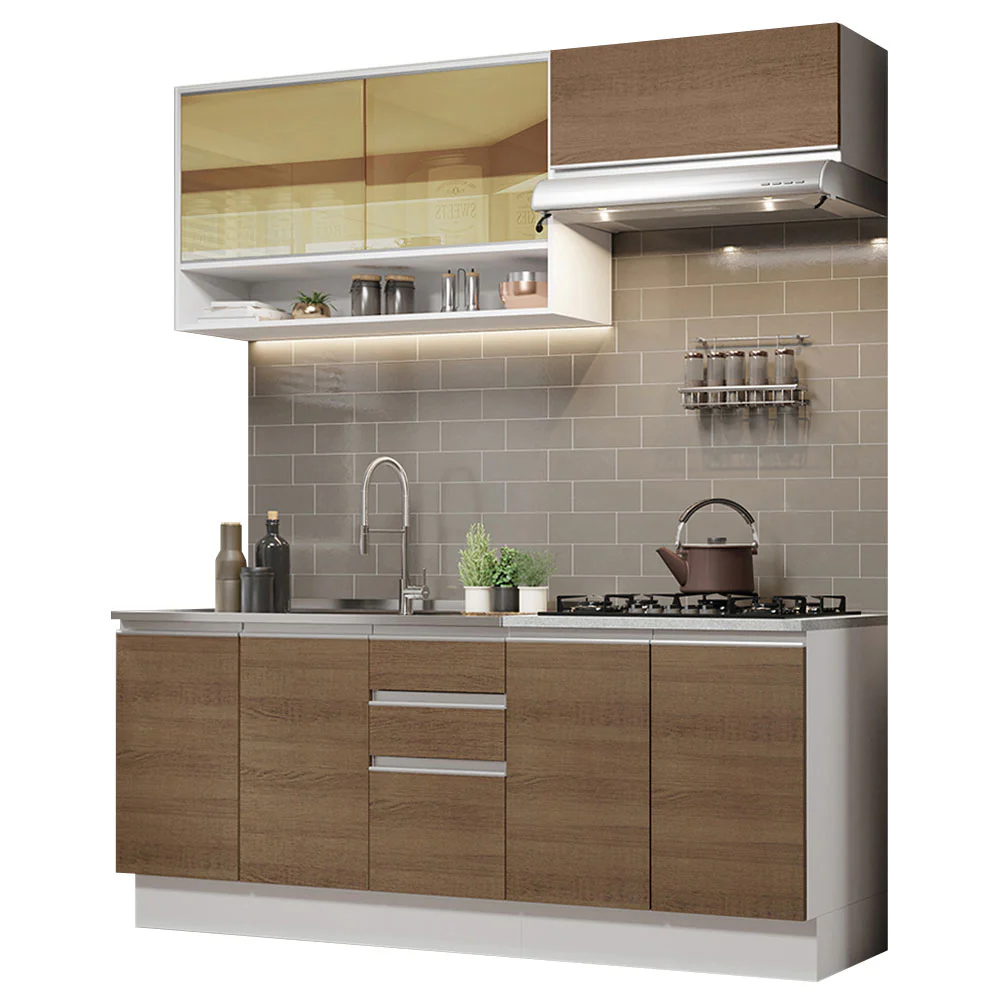 Armário de Cozinha Compacta 200cm Branco Rustic Glamy Madesa 03 - Image 2