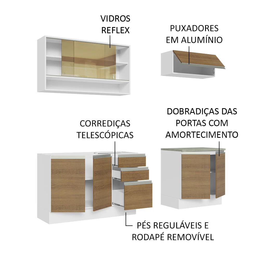 Armário de Cozinha Compacta 200cm Branco Rustic Glamy Madesa 03 - Image 4