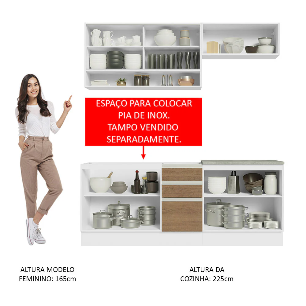 Armário de Cozinha Compacta 200cm Branco Rustic Glamy Madesa 03 - Image 5