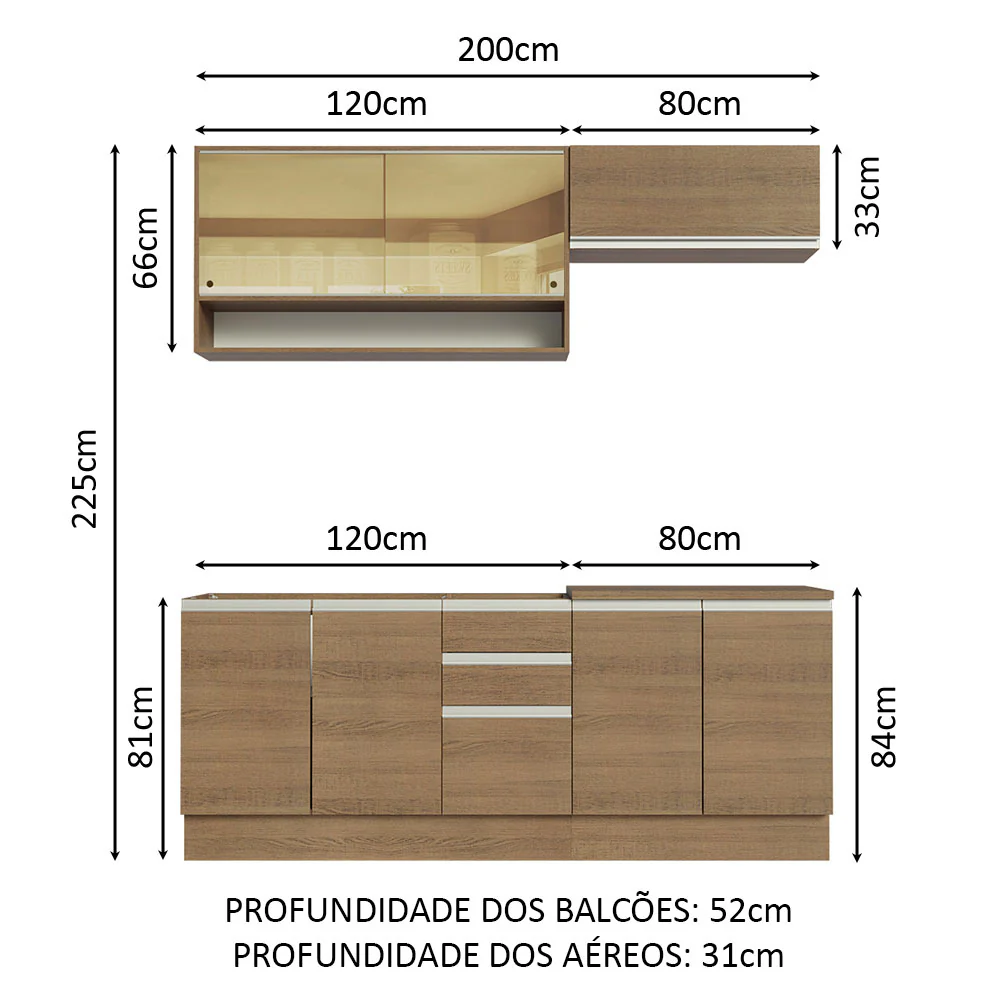 Armário de Cozinha Compacta 200cm Rustic Glamy Madesa 03 - Image 3