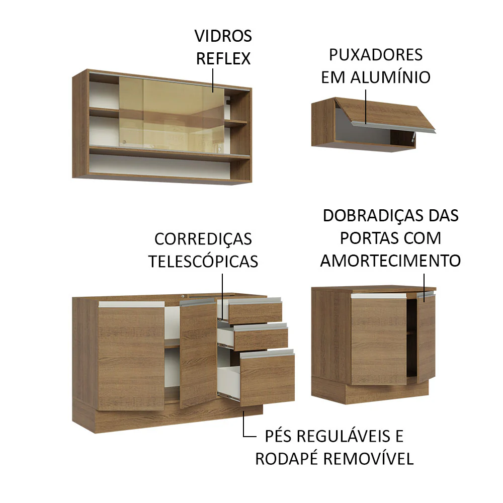 Armário de Cozinha Compacta 200cm Rustic Glamy Madesa 03 - Image 4
