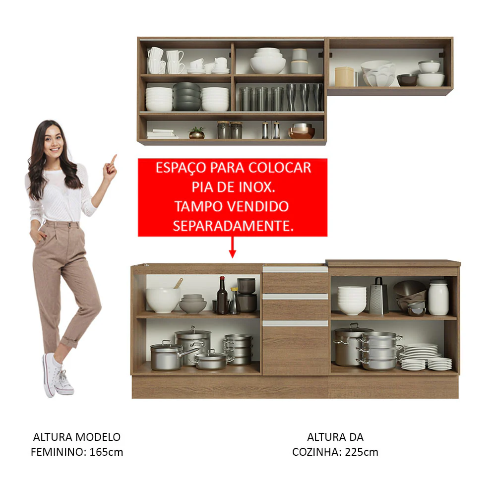 Armário de Cozinha Compacta 200cm Rustic Glamy Madesa 03 - Image 5