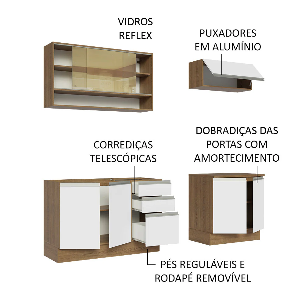 Armário de Cozinha Compacta 200cm Rustic Branco Glamy Madesa 03 - Image 4