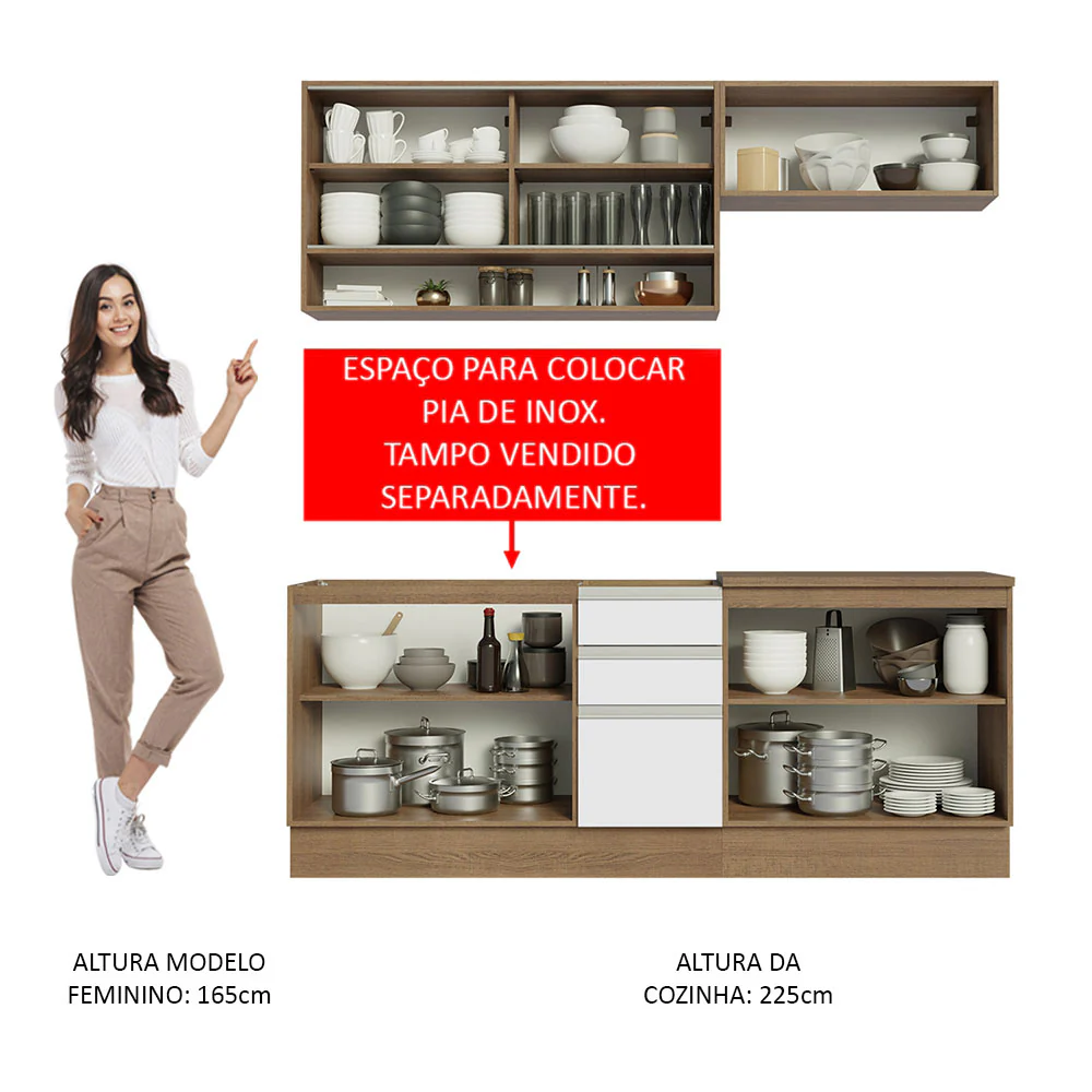 Armário de Cozinha Compacta 200cm Rustic Branco Glamy Madesa 03 - Image 5