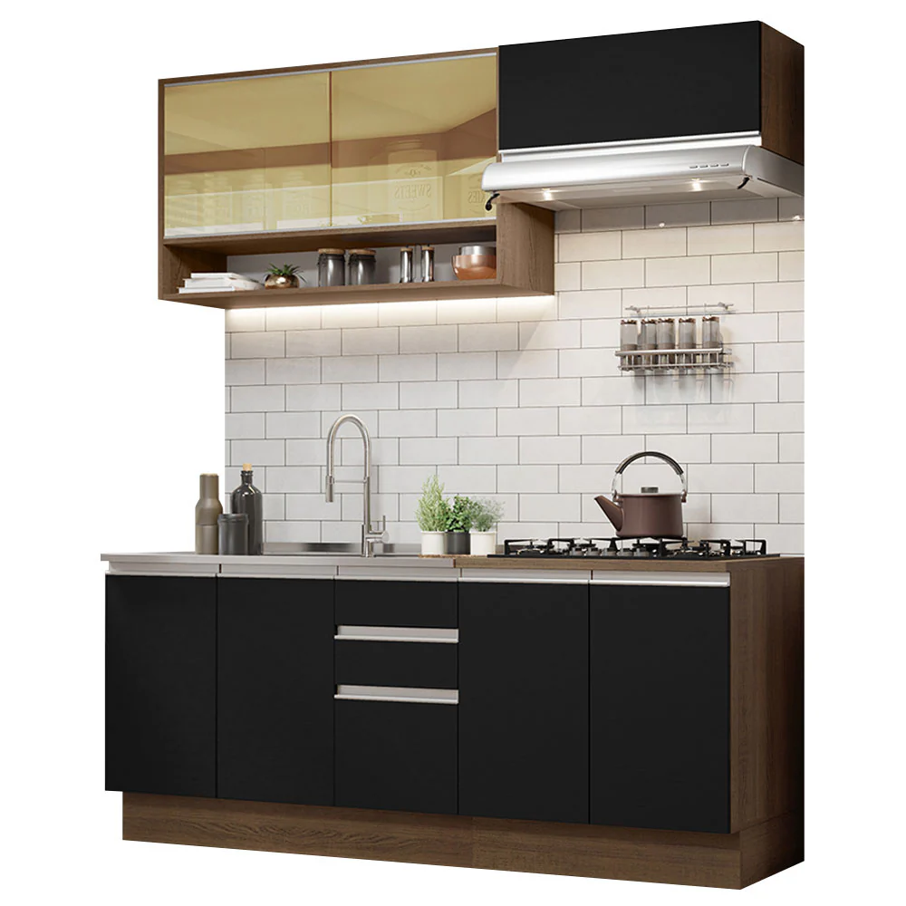 Armário de Cozinha Compacta 200cm Rustic Preto Glamy Madesa 03 - Image 2