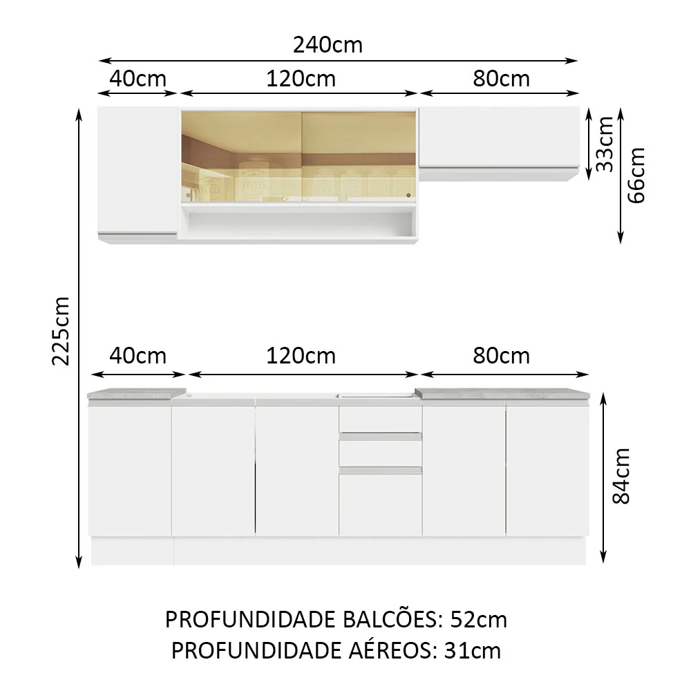 Armário de Cozinha Completa 240cm Branco Glamy Madesa 03 - Image 3