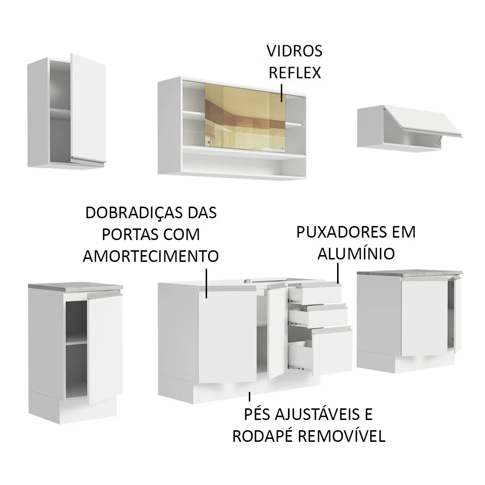 Armário de Cozinha Completa 240cm Branco Glamy Madesa 03 - Image 4