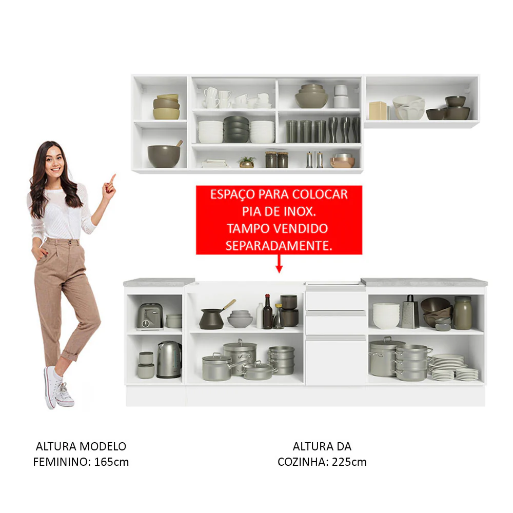 Armário de Cozinha Completa 240cm Branco Glamy Madesa 03 - Image 5