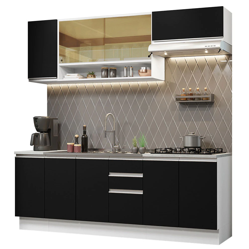 Armário de Cozinha Completa 240cm Branco Preto Glamy Madesa 03 - Image 2