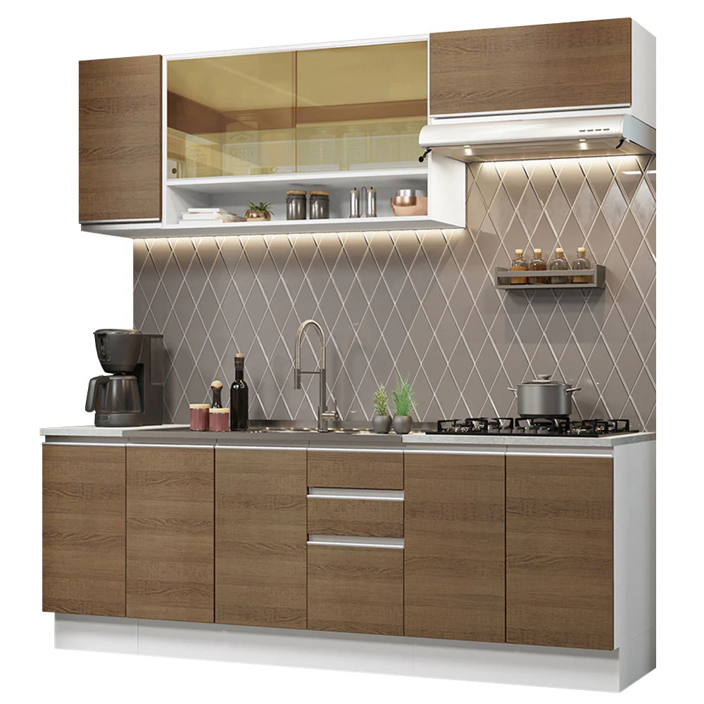 Armário de Cozinha Completa 240cm Branco Rustic Glamy Madesa 03 - Image 2