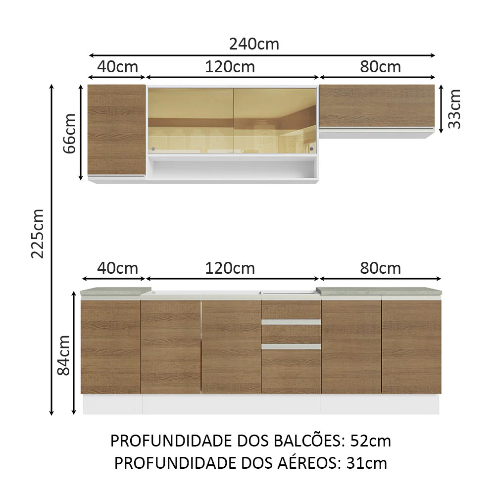 Armário de Cozinha Completa 240cm Branco Rustic Glamy Madesa 03 - Image 3