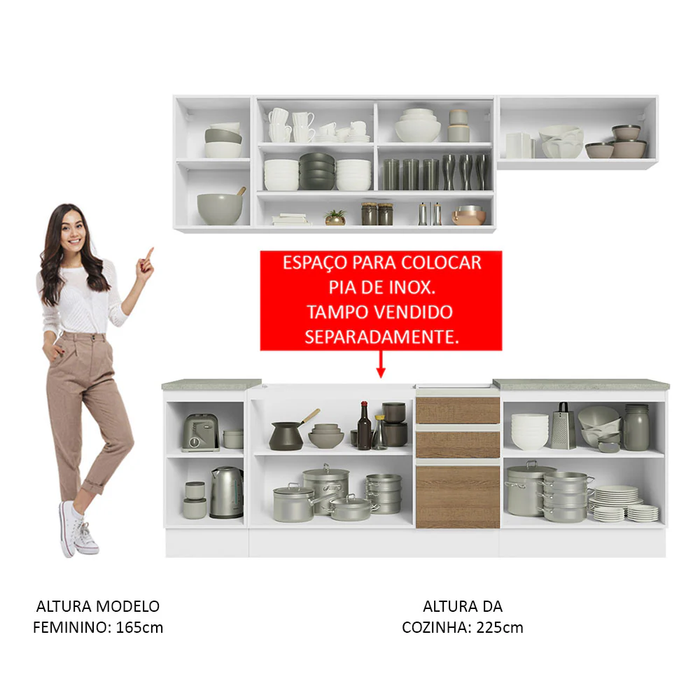 Armário de Cozinha Completa 240cm Branco Rustic Glamy Madesa 03 - Image 5