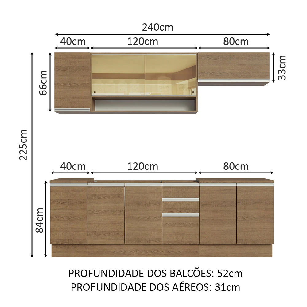 Armário de Cozinha Completa 240cm Rustic Glamy Madesa 03 - Image 3