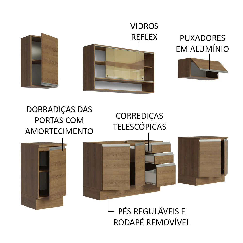 Armário de Cozinha Completa 240cm Rustic Glamy Madesa 03 - Image 4
